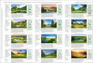 Golfkalender 2026 – Infokarten-Seite mit Golfclub-Steckbriefen und Greenfee-Gutscheinen zum Heraustrennen