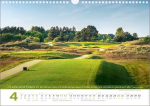 Golf Zitate Kalender 2026 – April – Ich hatte niemals Probleme mit den Nerven …