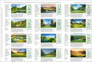 Golfkalender 2026 – Infokarten-Seite mit Golfclub-Steckbriefen und Greenfee-Gutscheinen zum Heraustrennen