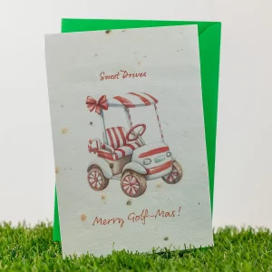 Golf Weihnachtskarte Golf Cart auf Blumensamenpapier - Lustige Golf-Carts - Sweet Drives