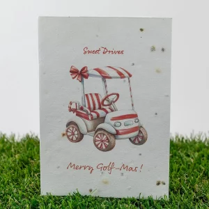 Golfsport Weihnachtskarte Golf Cart auf Blumensamenpapier - Lustige Golf-Carts - Merry Golf-Mas
