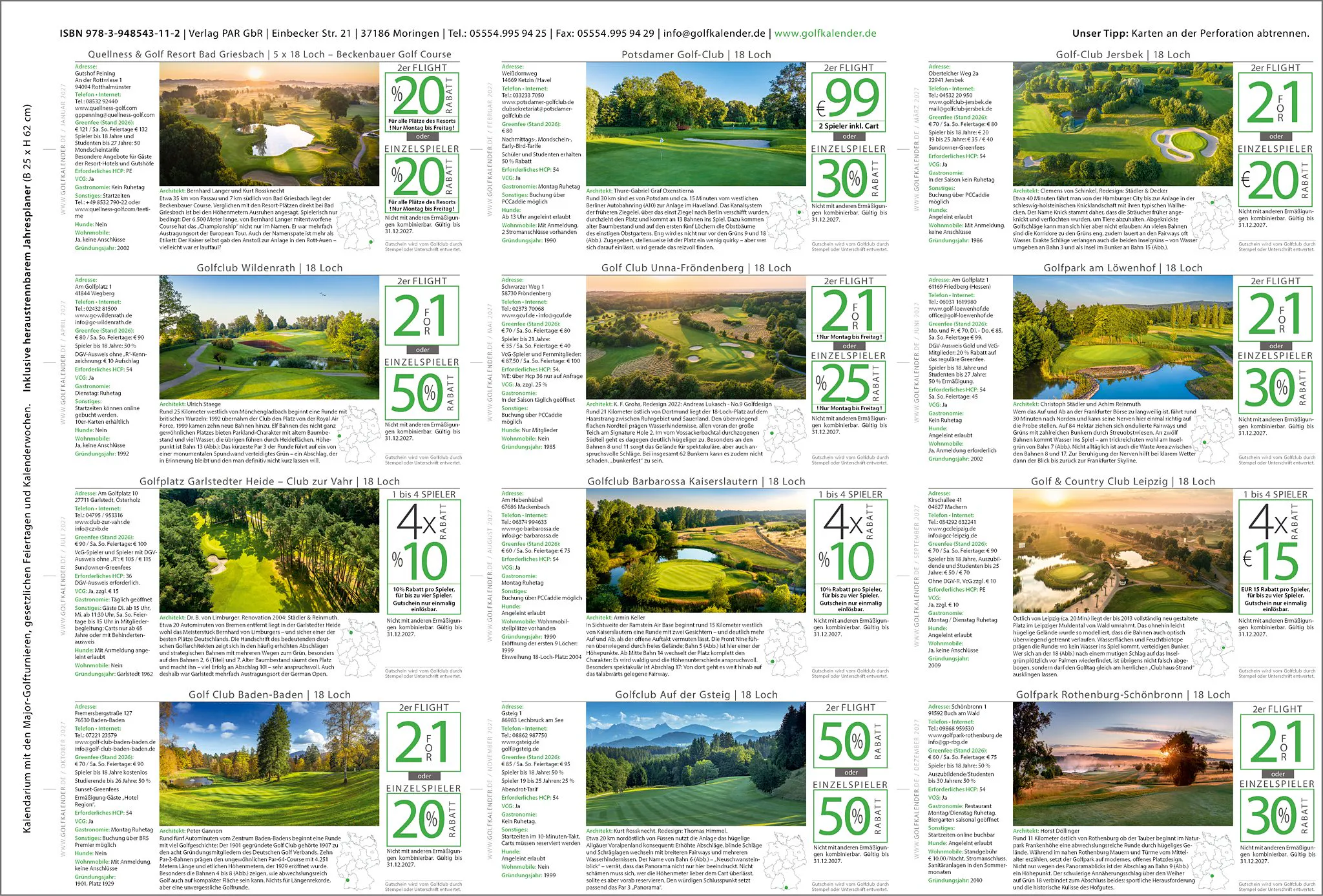 Golfkalender 2027<br>mit Greenfee-Gutscheinen – Bild 2